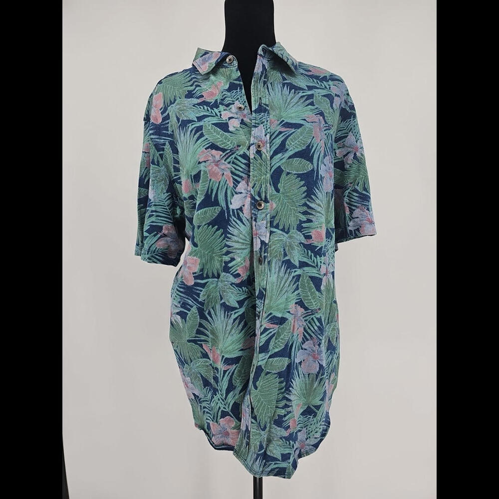 Tommy Bahama Shirt Mens Large Blue Hawaiian Camp Cotton Floral Beach Island